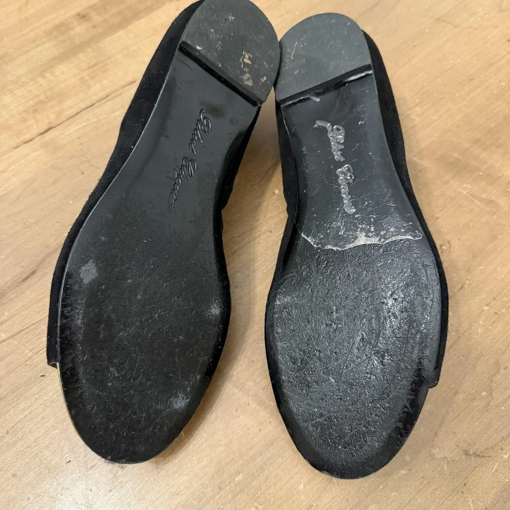 Robert Clergerie Black Suede Flats with Gold Toe Cap